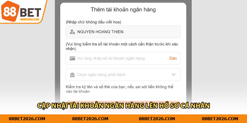 Cập nhật tài khoản ngân hàng lên hồ sơ cá nhân