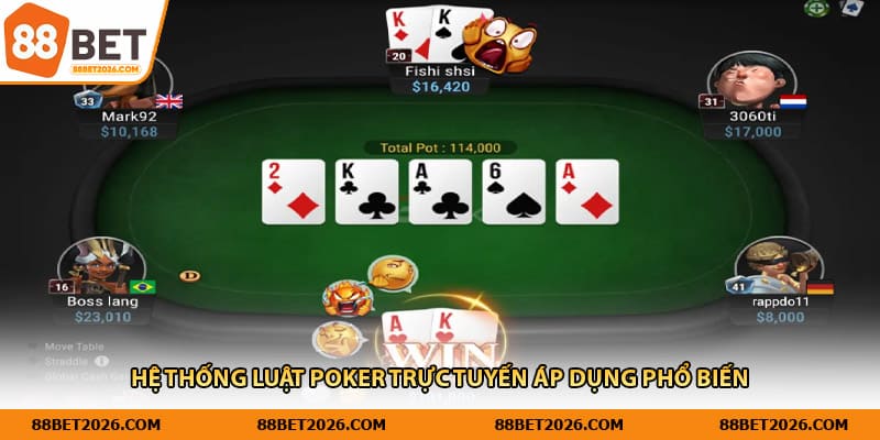 Hệ thống luật Poker trực tuyến áp dụng phổ biến